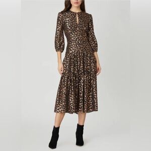 Shoshanna Alina Tiered Cutout Metallic Midi Dress NWT